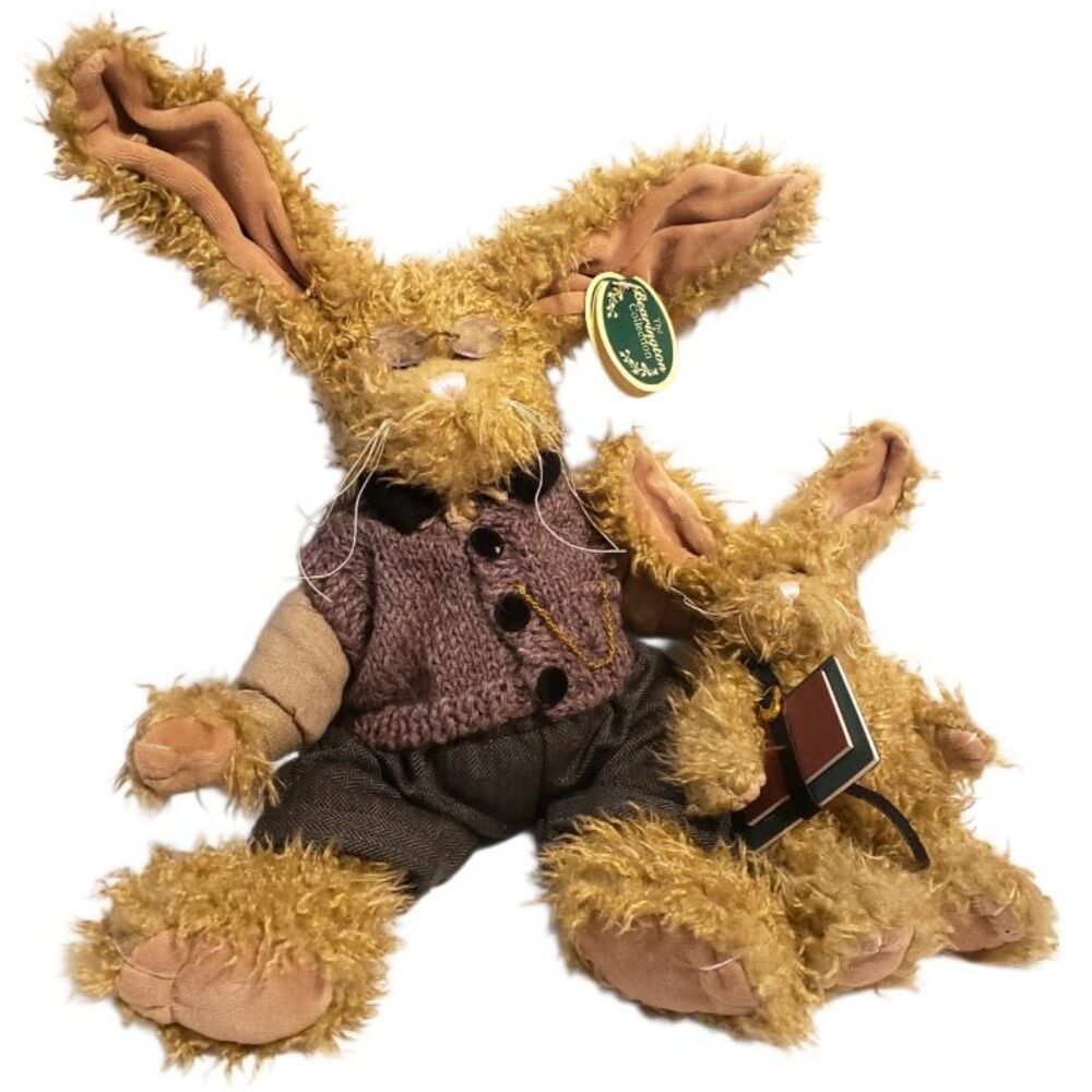 Bearington Collection Prof Hoppenheimer #4100 Fuzzy 15" Rabbit Plush w/ 8" Bunny